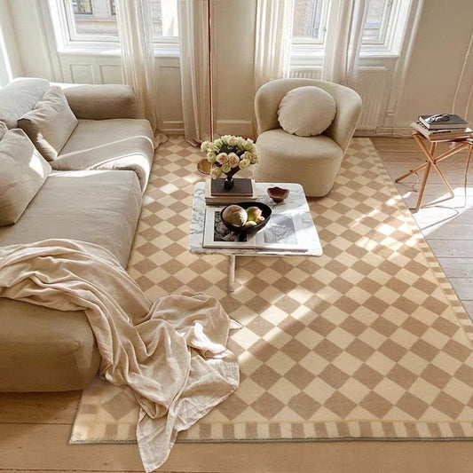 Parisian Chic: French Nude Checkerboard Rug