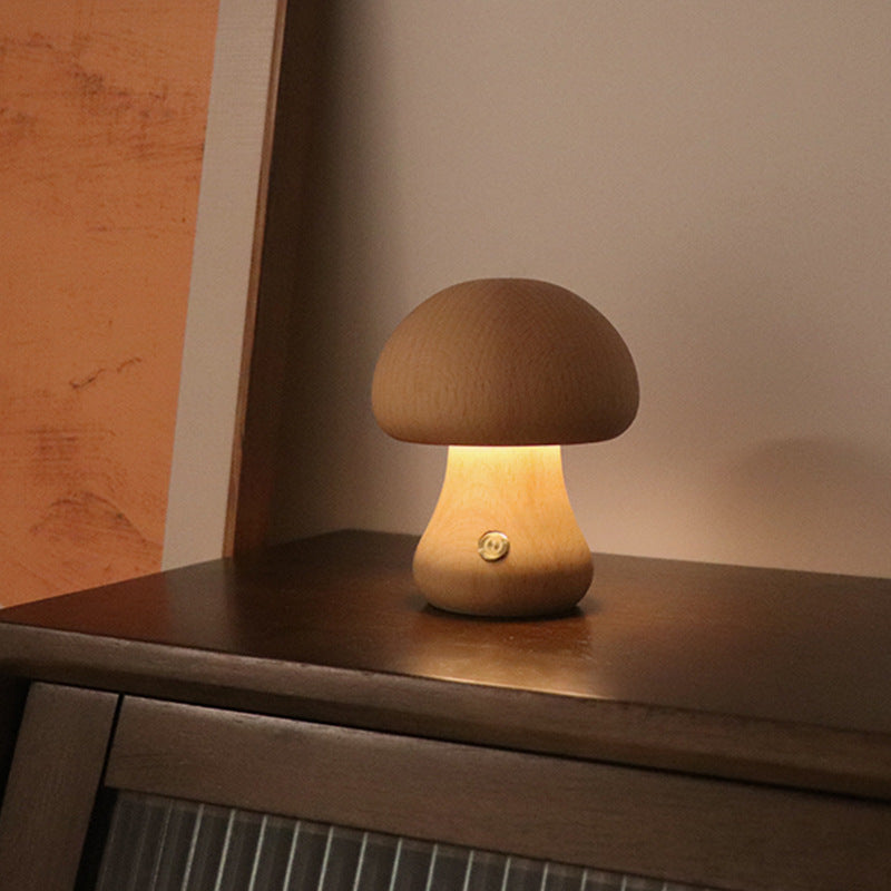 Woodland Glow: Wooden Cute Mushroom LED Light