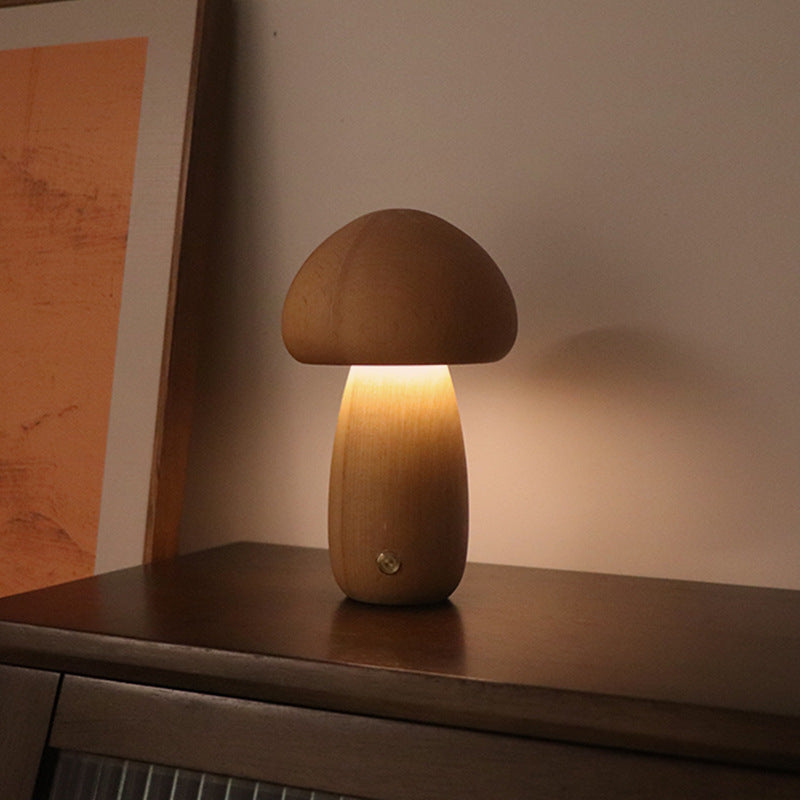 Woodland Glow: Wooden Cute Mushroom LED Light