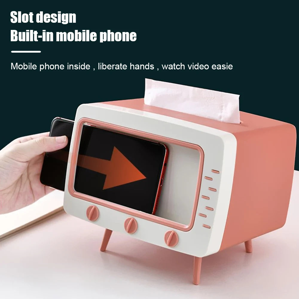 Retro TV Multifunctional Tissue Box & Phone Holder