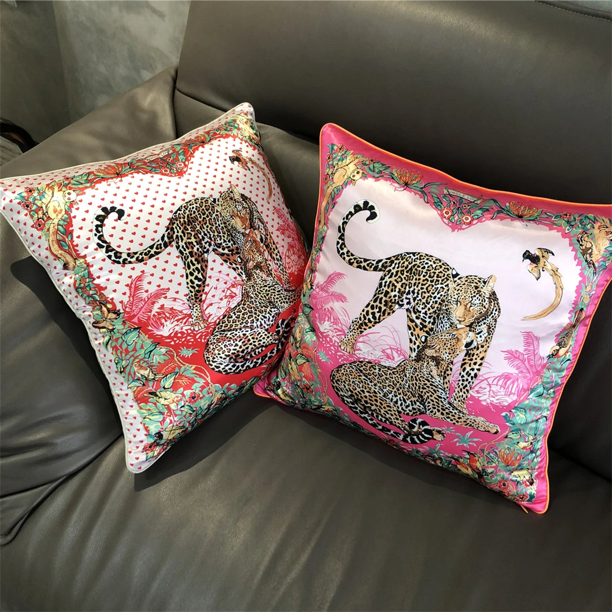 Leopard Duo Silk Cushion Cover