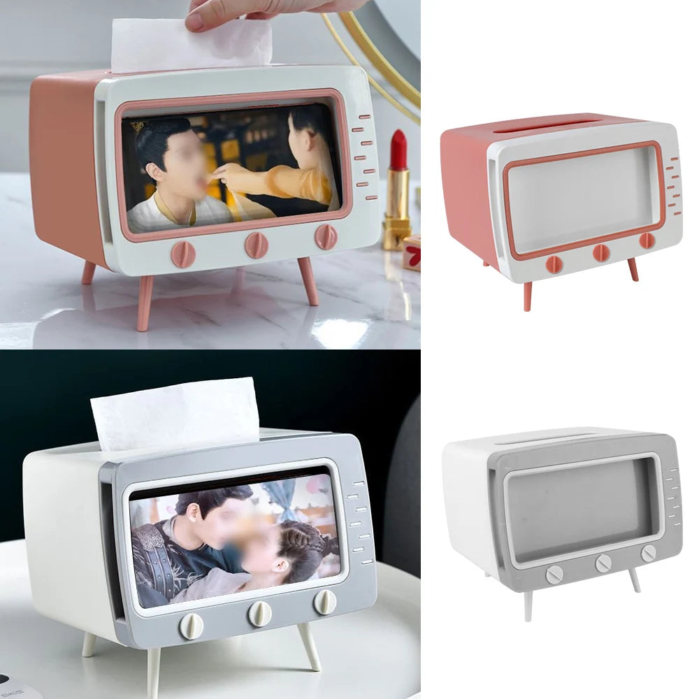 Retro TV Multifunctional Tissue Box & Phone Holder