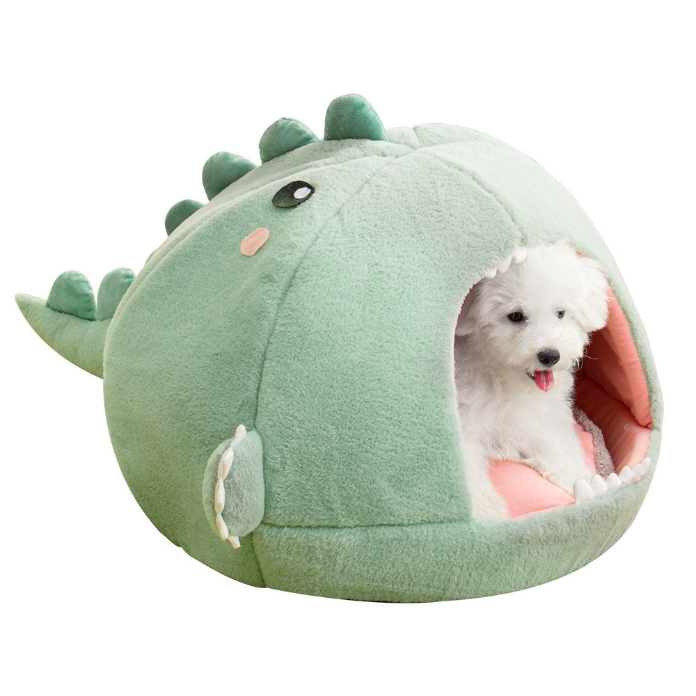 Dino Den: Semi-Closed Dinosaur Pet Bed