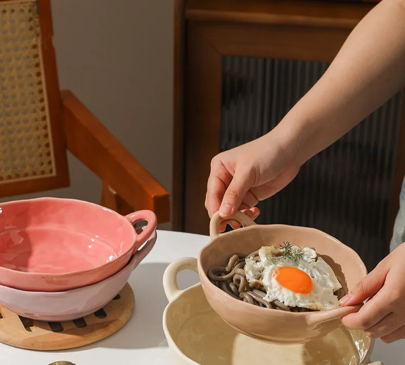 Pastel Textured Ceramic Bowls with Handles