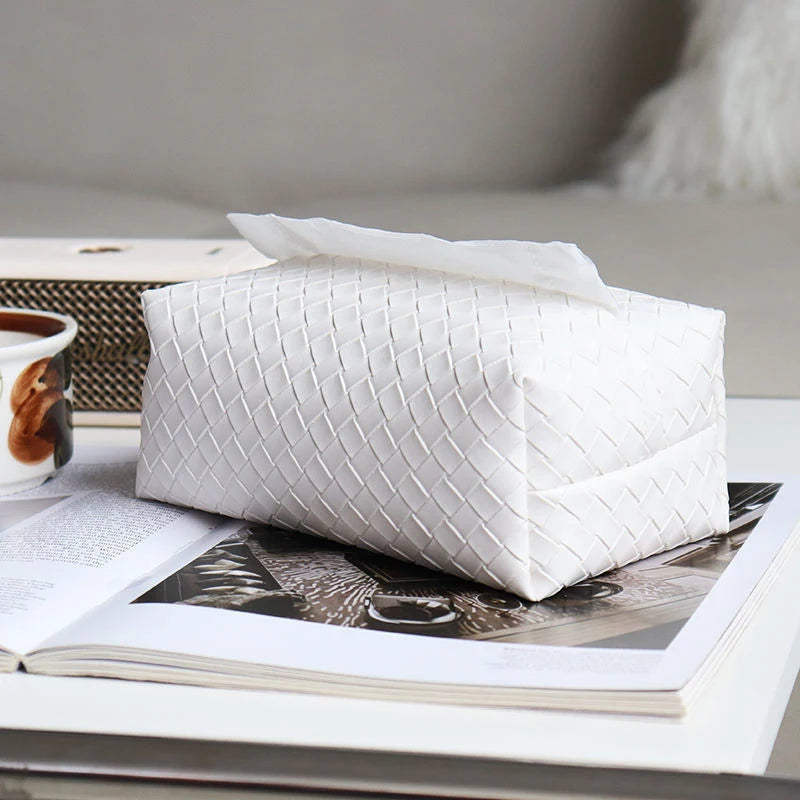 Chic Weave Leather Tissue Box