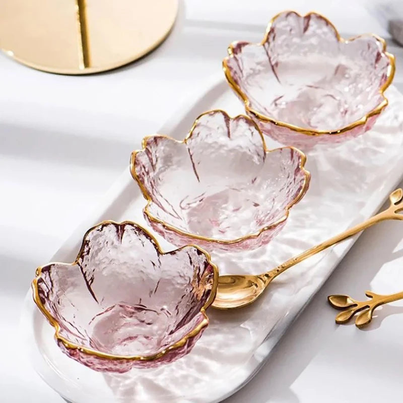 Elegant Pink Flower-Shaped Bowls with Gold Inlay