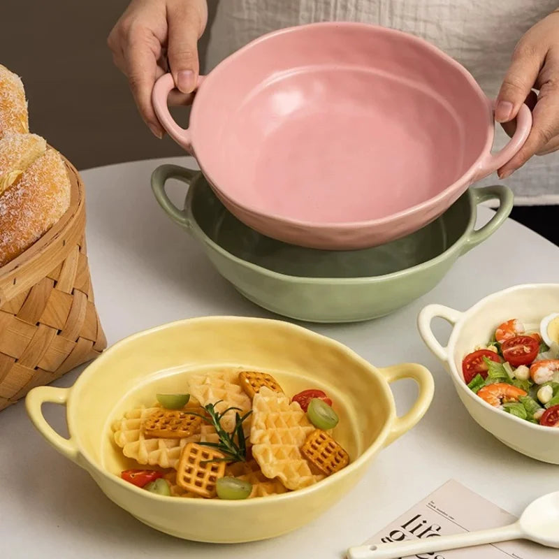 Pastel Textured Ceramic Bowls with Handles