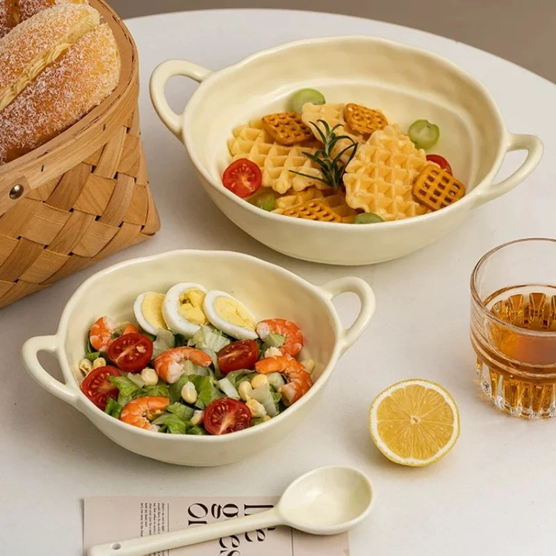 Pastel Textured Ceramic Bowls with Handles