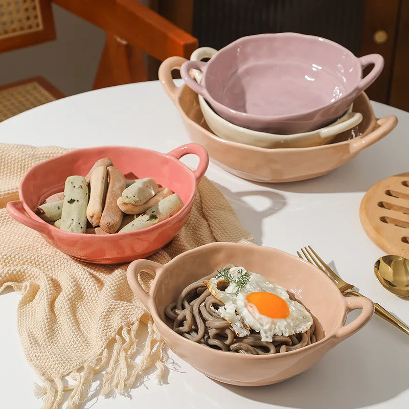 Pastel Textured Ceramic Bowls with Handles