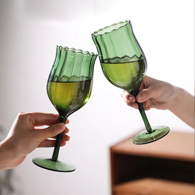French Green Striped Wine Glass