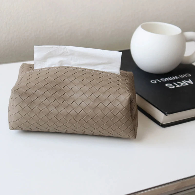 Chic Weave Leather Tissue Box