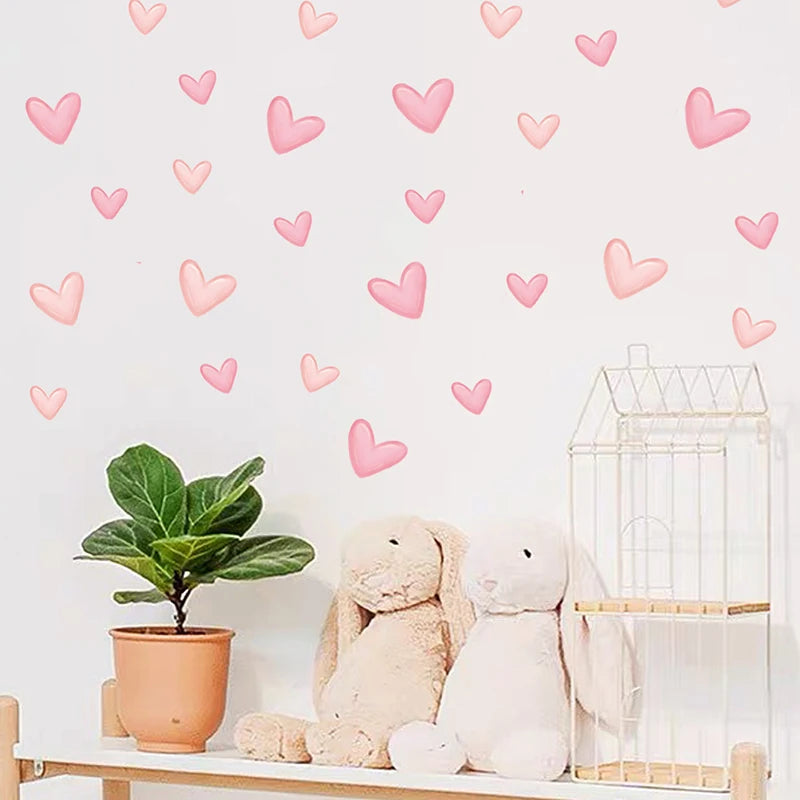 Soft Pink Heart Wall Stickers Set