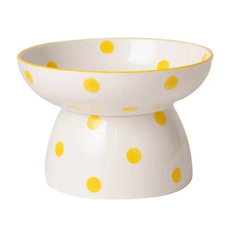 Sunny Height: Elevated Yellow & White Pet Bowls