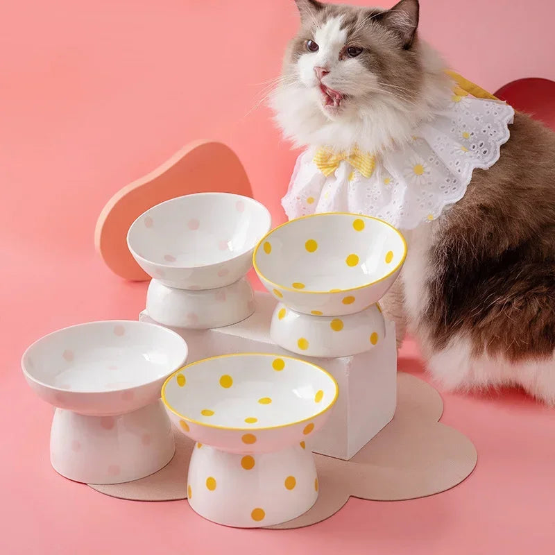 Sunny Height: Elevated Yellow & White Pet Bowls