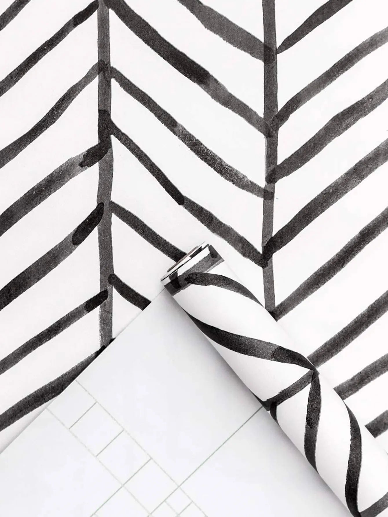 Herringbone Black White Vinyl Self Adhesive Wallpaper