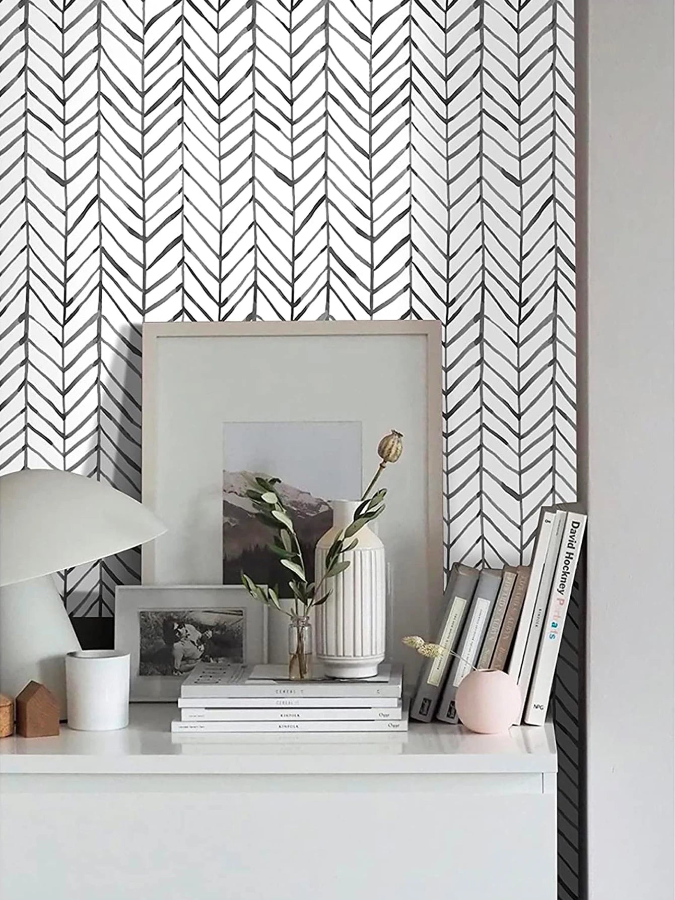 Herringbone Black White Vinyl Self Adhesive Wallpaper