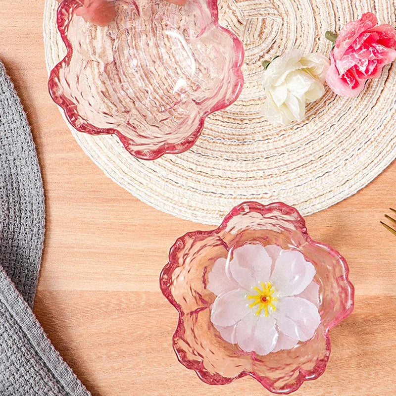 Elegant Pink Flower-Shaped Bowls with Gold Inlay