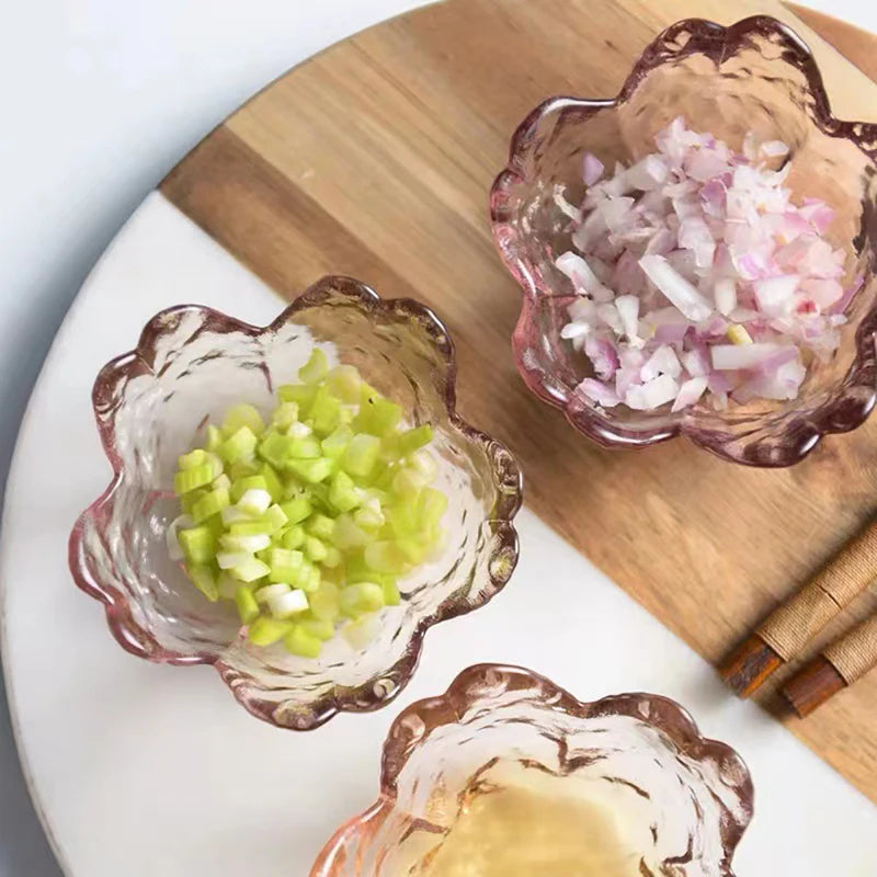 Elegant Pink Flower-Shaped Bowls with Gold Inlay