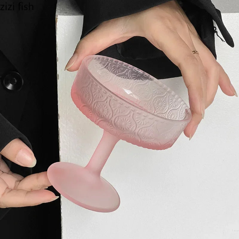 Pink Patterned Frosted Glass Goblet