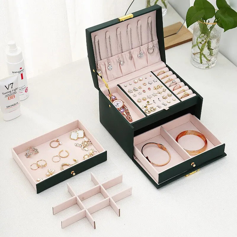 Triple Layer Leather Drawer Style Jewellery Box