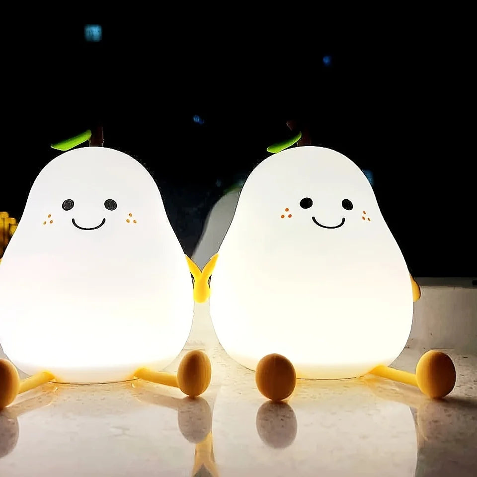 Pear-Shaped Cartoon Night Light – Soft Silicone Rechargeable Bedroom Lamp for Kids