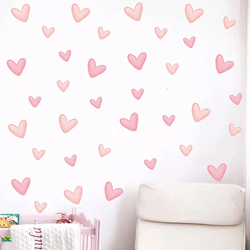 Soft Pink Heart Wall Stickers Set