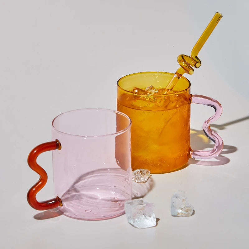 Rainbow Ripple: The Vibrant Wavy-Handled Clear Mug