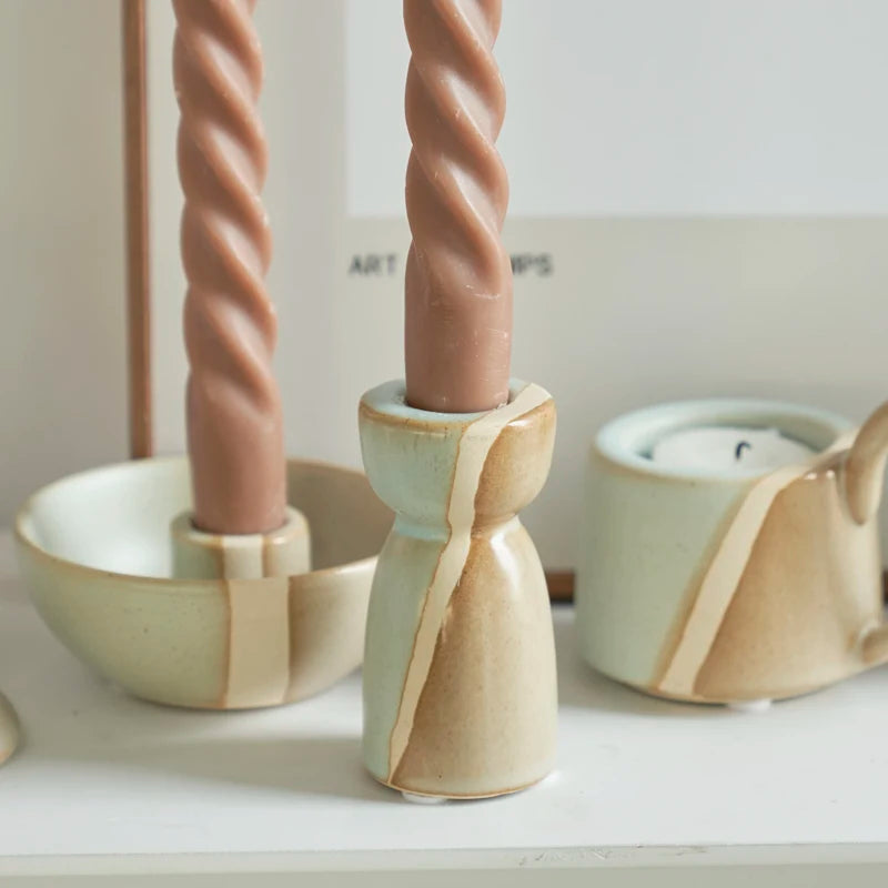 Nordic Elegance: Ceramic Candle Holder Set