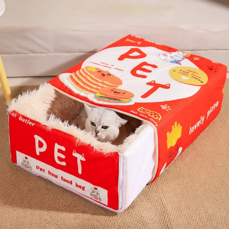 Hamburger Snack Box Bed & Removable Plush Cushion for Cats and Dogs