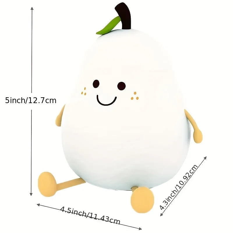 Pear-Shaped Cartoon Night Light – Soft Silicone Rechargeable Bedroom Lamp for Kids