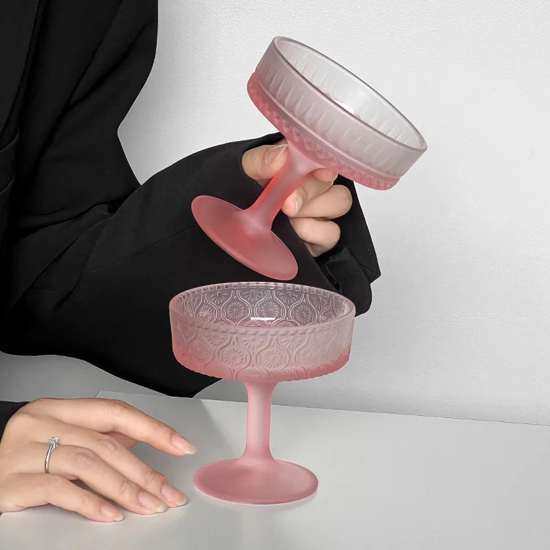 Pink Patterned Frosted Glass Goblet
