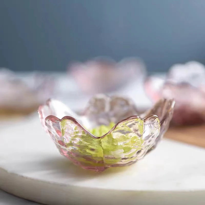 Elegant Pink Flower-Shaped Bowls with Gold Inlay