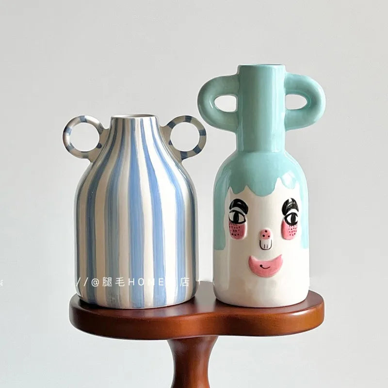 Whimsy Bloom: Artisan Hand-Painted Ceramic Vase