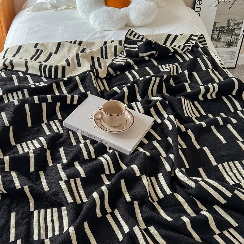 Monochrome Line Patterned Throw