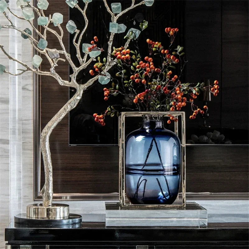 Minimalist Blue Black Glass Vase