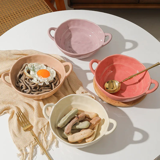 Pastel Textured Ceramic Bowls with Handles