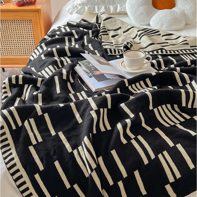 Monochrome Line Patterned Throw