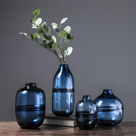 Minimalist Blue Black Glass Vase