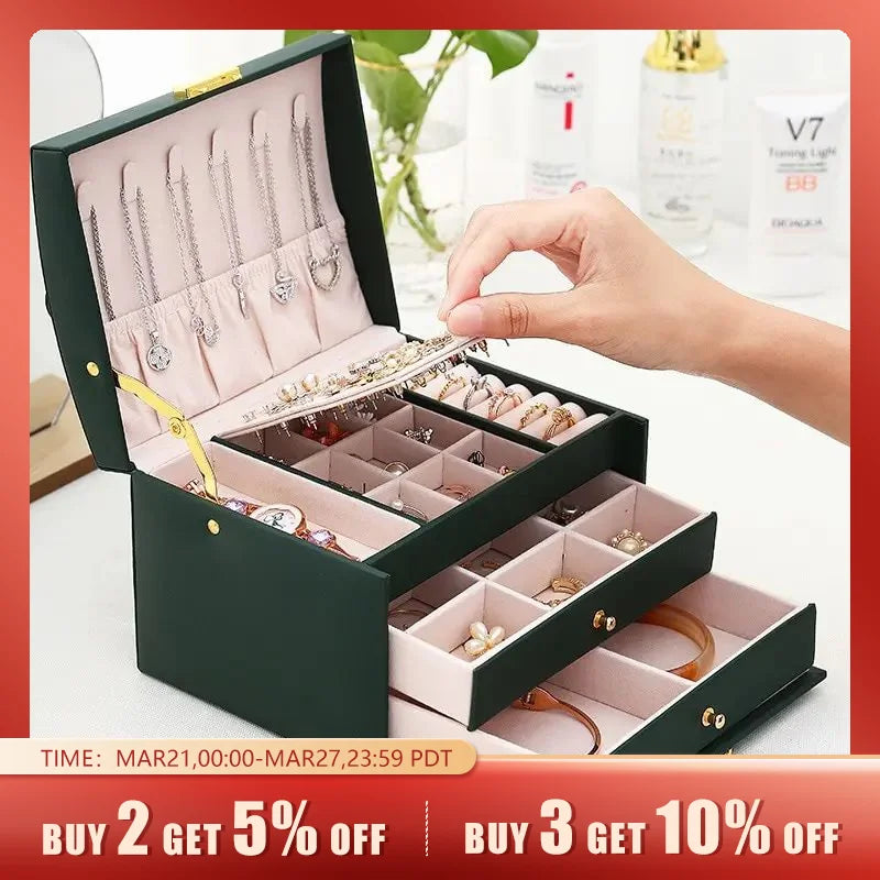 Triple Layer Leather Drawer Style Jewellery Box