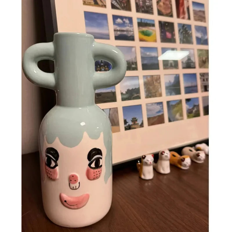 Whimsy Bloom: Artisan Hand-Painted Ceramic Vase