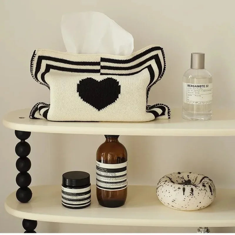 Nordic Heart Knitted Tissue Bag: Tabletop Tissue Box Holder