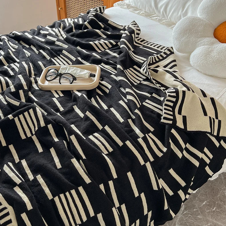 Monochrome Line Patterned Throw