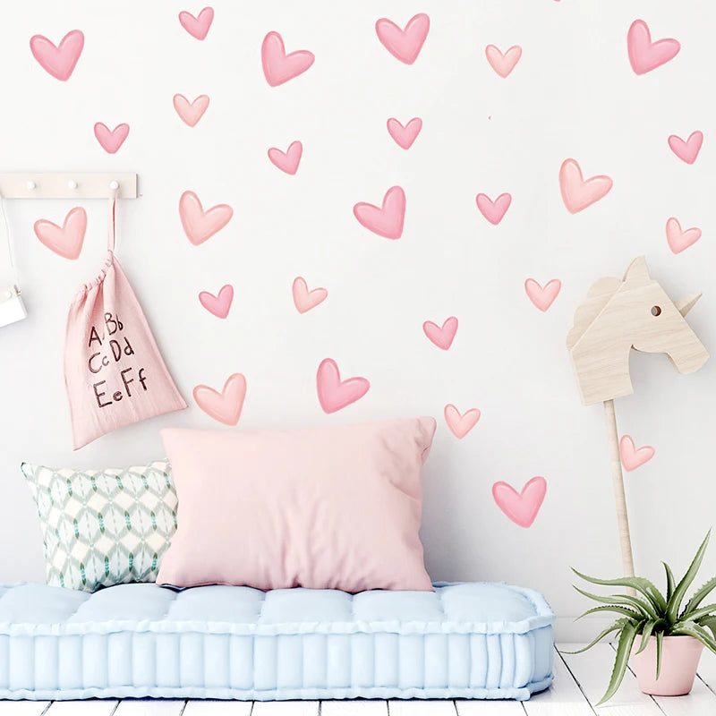 Soft Pink Heart Wall Stickers Set