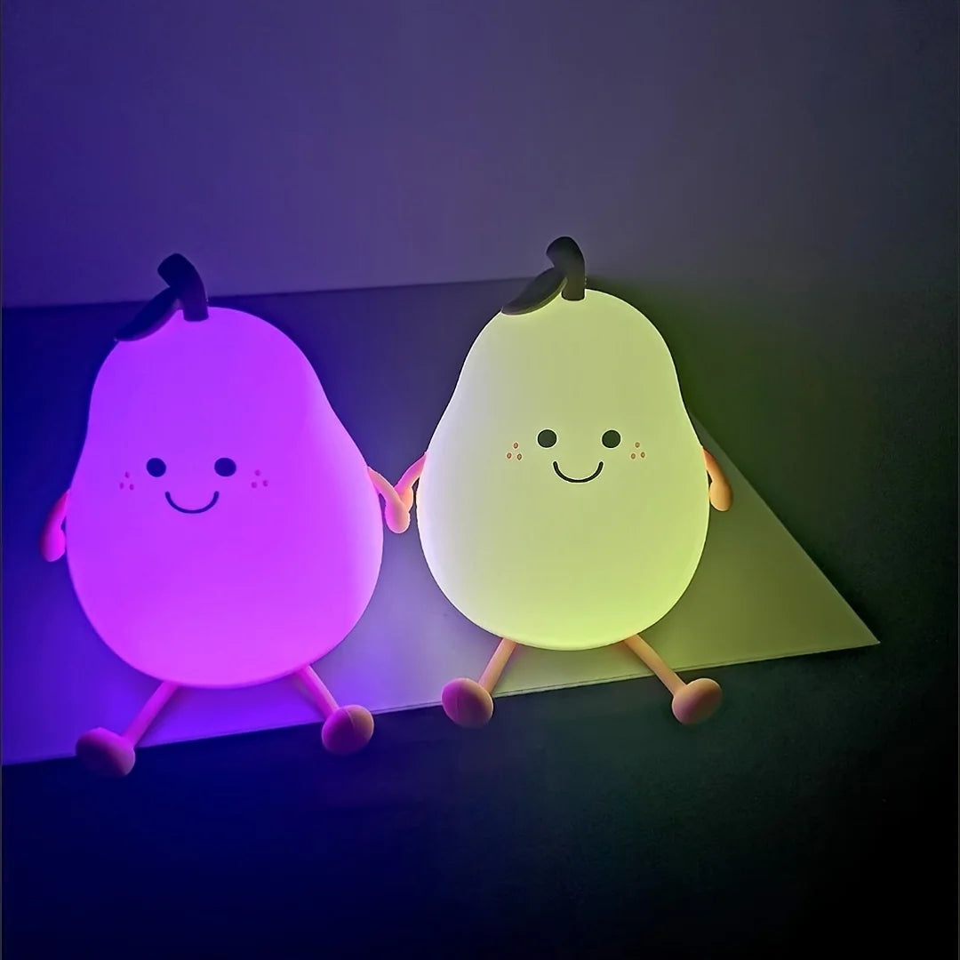 Pear-Shaped Cartoon Night Light – Soft Silicone Rechargeable Bedroom Lamp for Kids