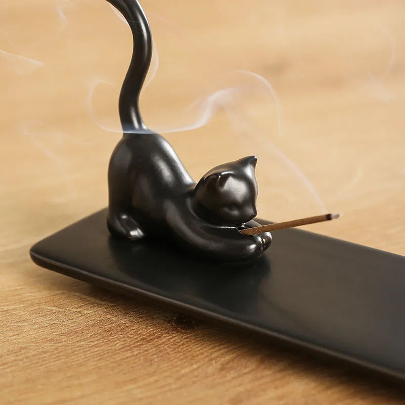 Whiskers & Smoke - Black and White Ceramic Incense Holder