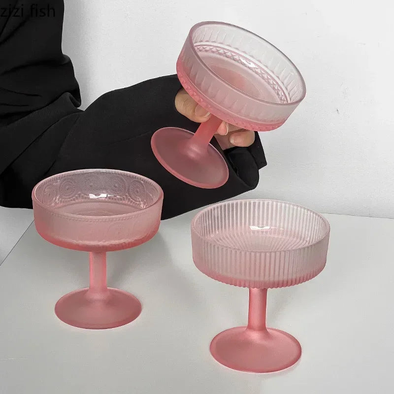 Pink Patterned Frosted Glass Goblet
