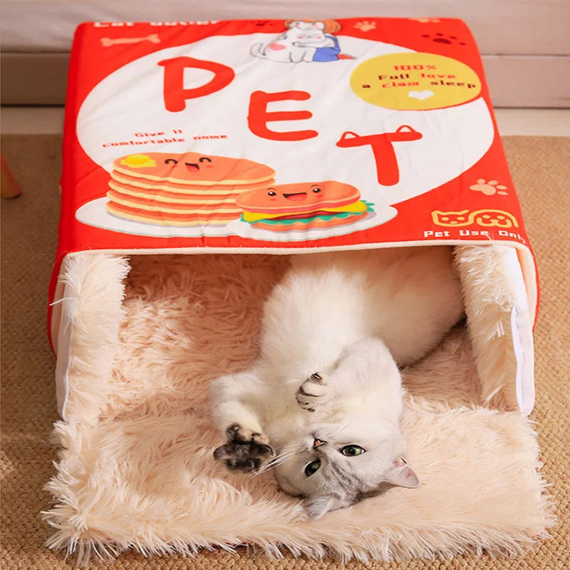 Hamburger Snack Box Bed & Removable Plush Cushion for Cats and Dogs