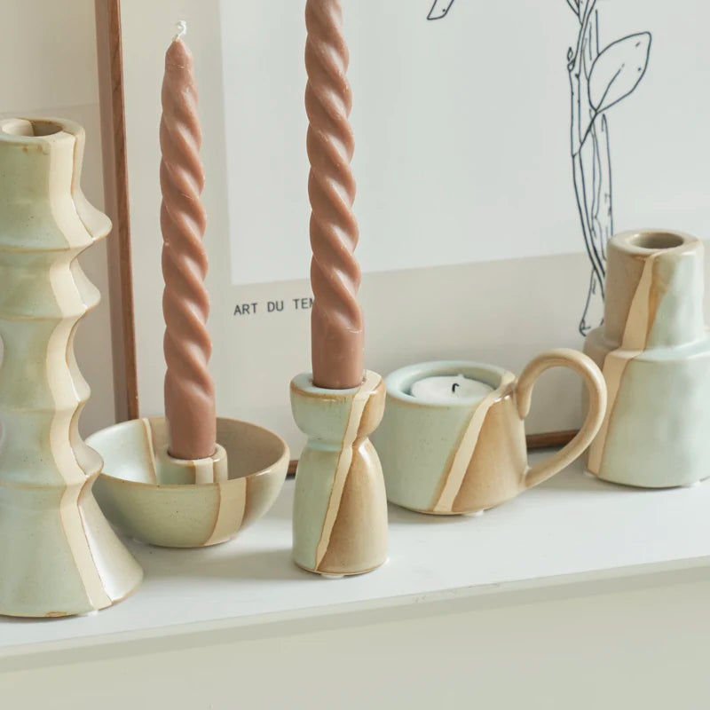 Nordic Elegance: Ceramic Candle Holder Set