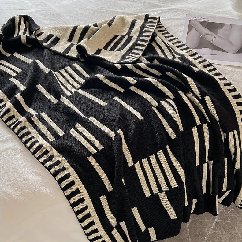 Monochrome Line Patterned Throw