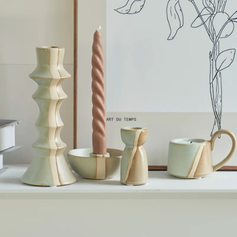 Nordic Elegance: Ceramic Candle Holder Set